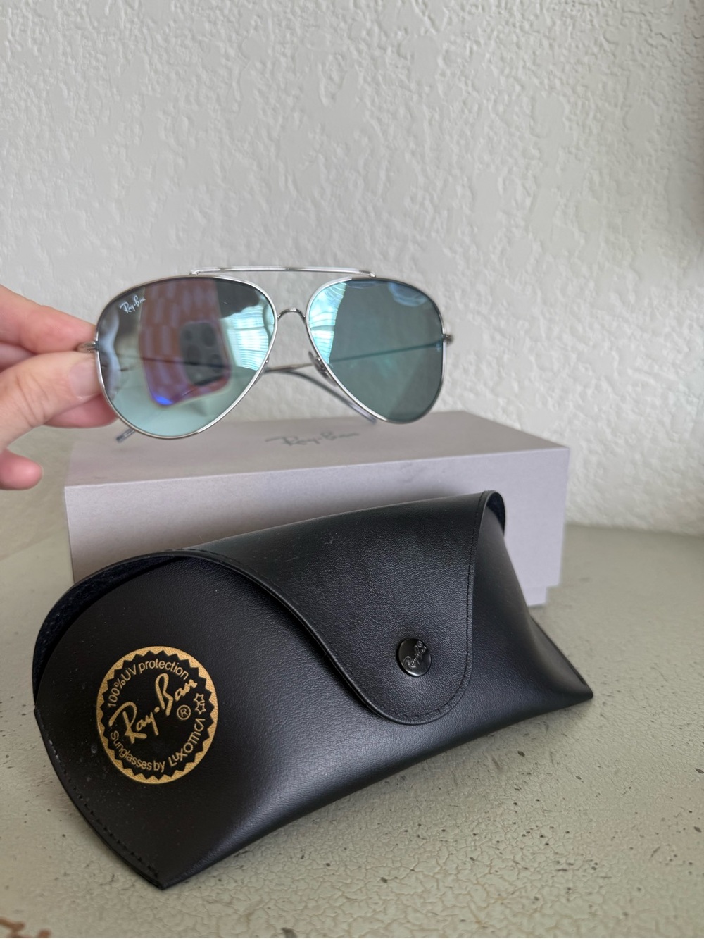 Ray-Ban Silver Reverse Aviator Sunglasses with Mirror Lenses